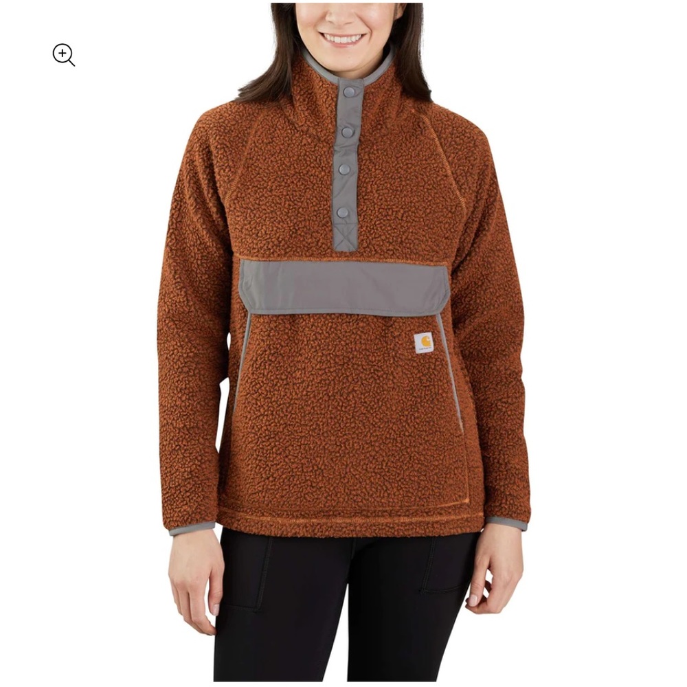 Carhartt Women's Fleece Sherpa Pullover Sweatshirt Relaxed Fit Brown XXL